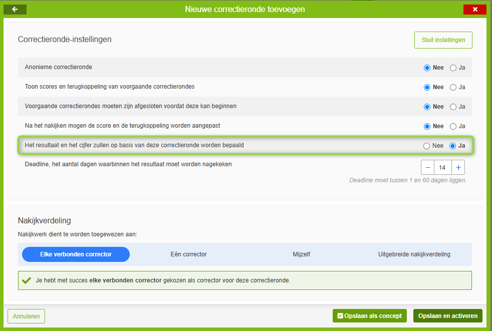 Correctieronde instellingen